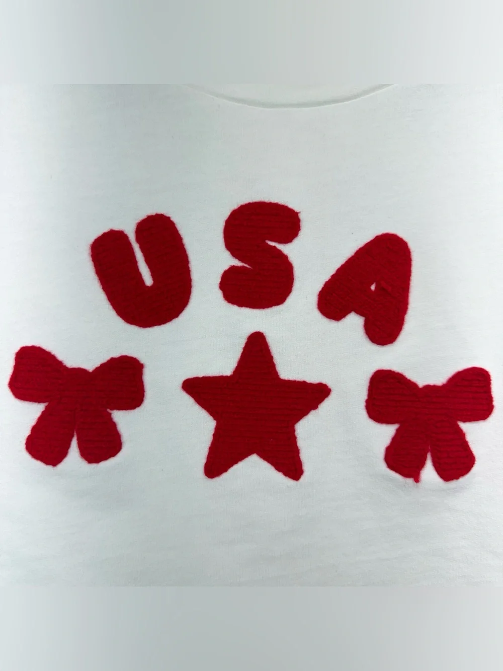 Peach Love California Sz Medium Women’s White Red USA Bow Star Top & Shorts Set